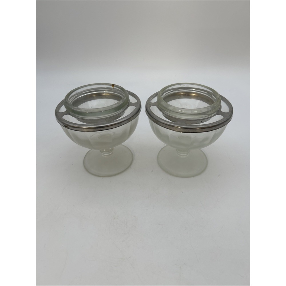 2 vintage mid-century pedestal glass shrimp cocktail